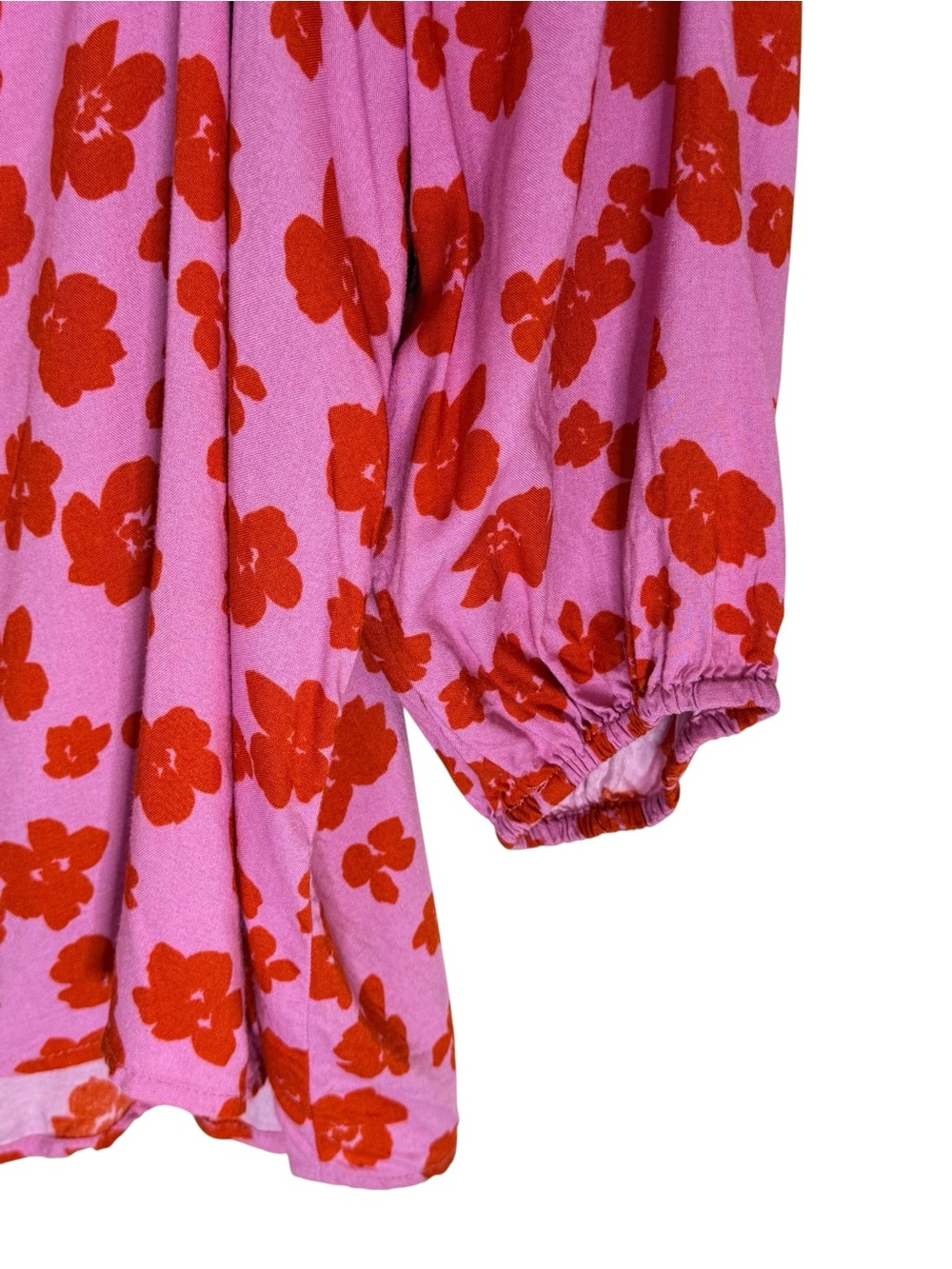 Sanctuary Pink Red Floral Button Front Puff Sleeve Blouse Medium - Picture 7 of 8